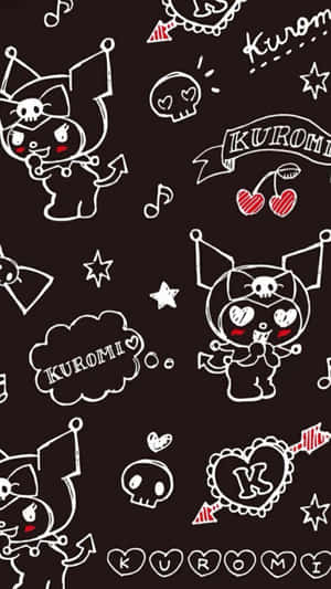 Kuromi Iphone Doodles On Black Wallpaper