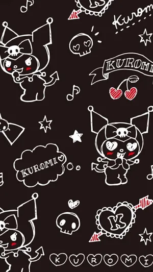 Kuromi Iphone Doodles On Black Wallpaper