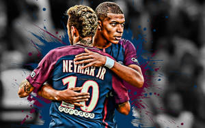 Kylian Mbappe Brotherly Hug Neymar Wallpaper