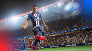 Kylian Mbappe Game Character Kicking Ball Wallpaper