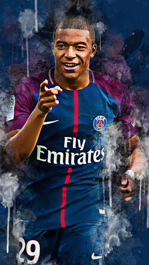 Kylian Mbappe Pointing Finger Art Wallpaper