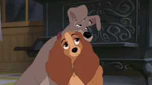 Lady And The Tramp Sharing A Spaghetti Meal Wallpaper