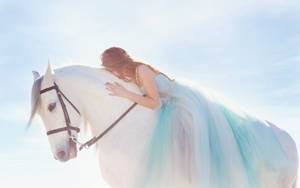 Lady Kissing A White Horse Wallpaper