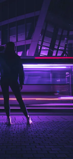 Lady On Dark Purple Train Station Wallpaper