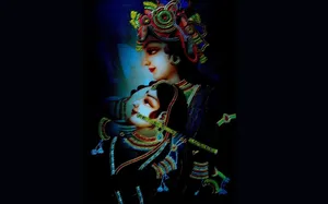 Lady Radha And Lord Krishna 4k Neon Digital Art Wallpaper