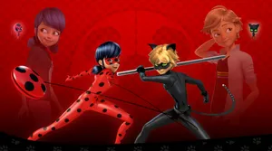 Ladybug And Cat Noir Kiss Weapons Wallpaper