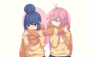 Laid Back Camp Sharing Scarf Art Wallpaper