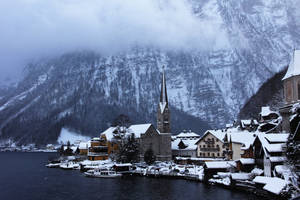 Lake Hallstatt Austria In Winter Wallpaper