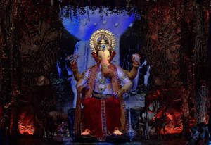 Lalbaugcha Raja Waterfall Art Wallpaper