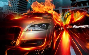 Lamborghini On Fire In City Wallpaper