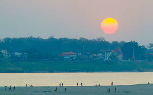Laos Sunset In Mekong River Wallpaper