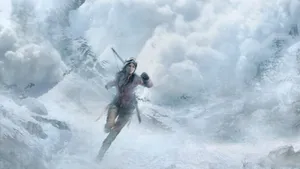 Lara Croft Running From Avalanche Wallpaper