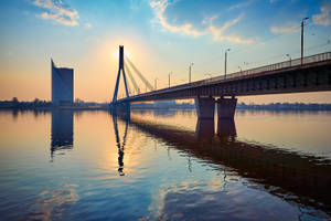 Latvia Sunset View On Bridge Wallpaper