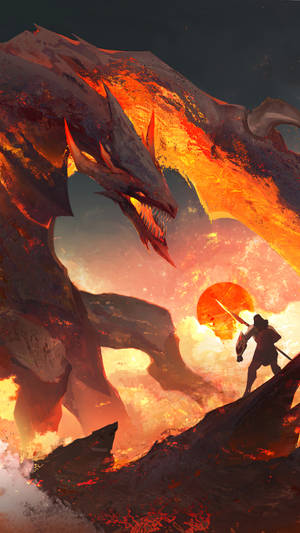 Lava Dragon Against Man Wallpaper
