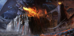 Lava Dragon Burning Castle Wallpaper