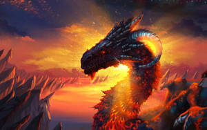 Lava Dragon Glowing Sunset Wallpaper
