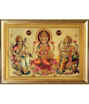 Laxmi Ganesh Saraswat Golden Rack Wallpaper