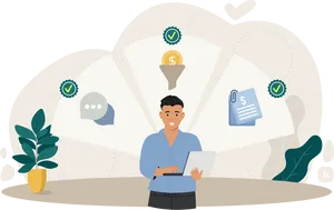 Lead Person With Laptop 2d Illustration Wallpaper