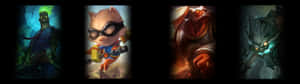 League Of Legends Dual Screen Four Heroes Wallpaper