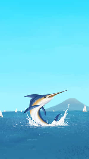 Leaping Swordfish Ocean Scene Wallpaper