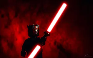 Lego Darth Maul Holds A Double-bladed Lightsaber Wallpaper