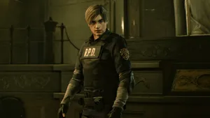Leon Observes Resident Evil 2 Wallpaper