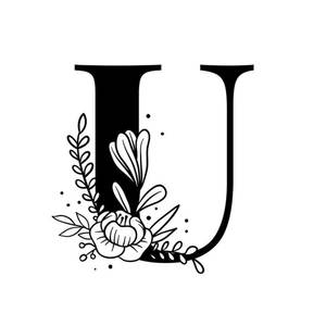 Letter U Black And White Floral Wallpaper