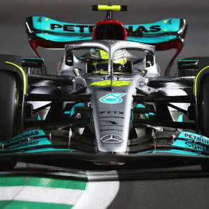 Lewis Hamilton Showcasing Mercedes F1 Car's Back Wing Wallpaper