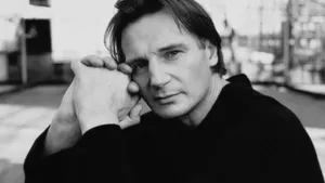 Liam Neeson Young Cool Grayscale Portrait Wallpaper