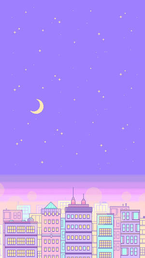 Light Pink Aesthetic Cartoon City Wallpaper