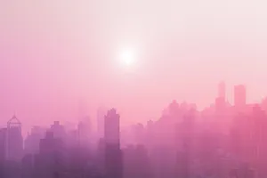 Light Pink Aesthetic City Skyline Wallpaper