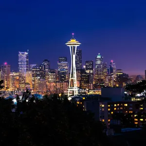 Lighted Space Needle Seattle Skyline Washington Wallpaper