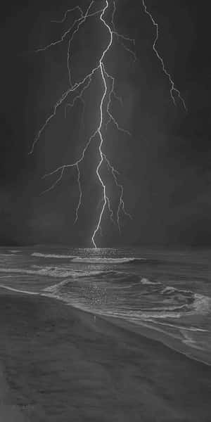 Lightning Strike Over Seain Blackand White Wallpaper