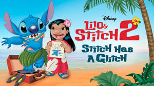 Lilo And Stitch 3d Style Drawing With Ocean Wallpaper