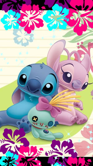 Lilo And Stitch Iphone Floral Borders Wallpaper