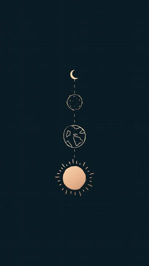 Line Art Sun Earth Moon Cool Android Wallpaper
