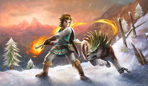 Link And Wolf In Breath Of The Wild Adventure Wallpaper