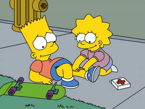 Lisa Helping Bart Simpson Wallpaper