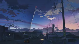 Lo Fi Anime Chill City With Launching Rocket On Sky Wallpaper
