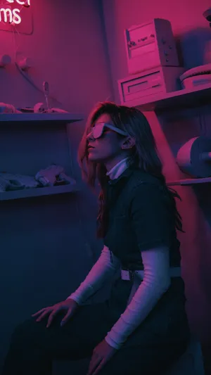 Lo-fi Woman In Pink Vaporwave Wallpaper