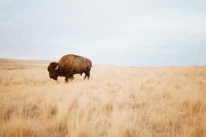 Lone_ Bison_in_ Golden_ Field.jpg Wallpaper