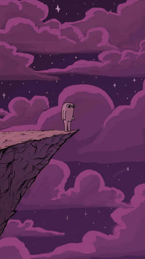 Lonely Cartoon Character Cliff Edge Night Sky Wallpaper