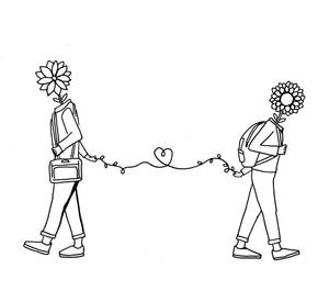 Long Distance Relationship Flower Line Art Wallpaper