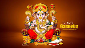 Lord Ganesha In Orange Background Wallpaper