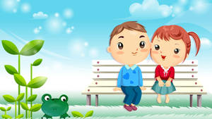 Lovely Cartoon Cute Couple Drawing Wallpaper