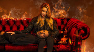 Lucifer Devil In Burning Red Couch Wallpaper