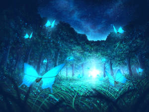 Luminous Butterflies In Forest Wallpaper