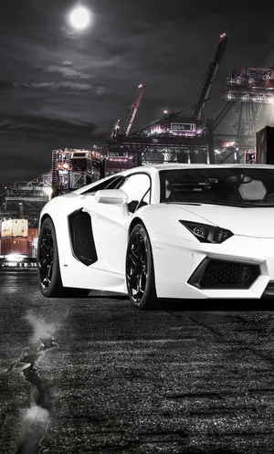 Luxurious Lifestyle - White Lamborghini Paired With An Iphone Wallpaper