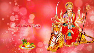 Maa Sherawali Deity Red Bokeh Background Wallpaper