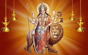 Maa Sherawali Deity With A Lion Wallpaper